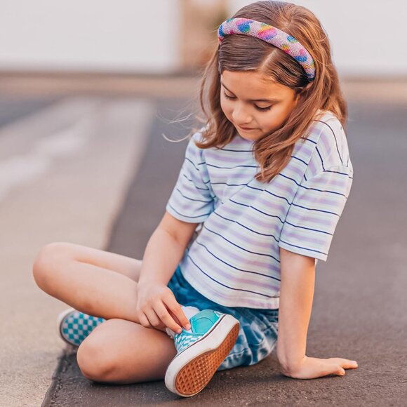 Girls Padded Rhinestone Headband Rainbow Heart No-Slip Velvet Hair Accessory - Picture 6 of 9